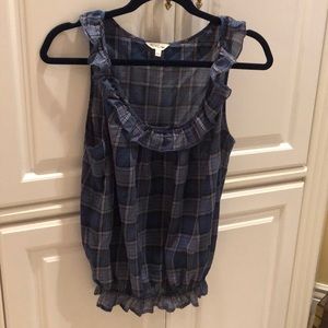 🦋 Ruffled Collar & Hem, Plaid Sleeveless Lightweight Blouse